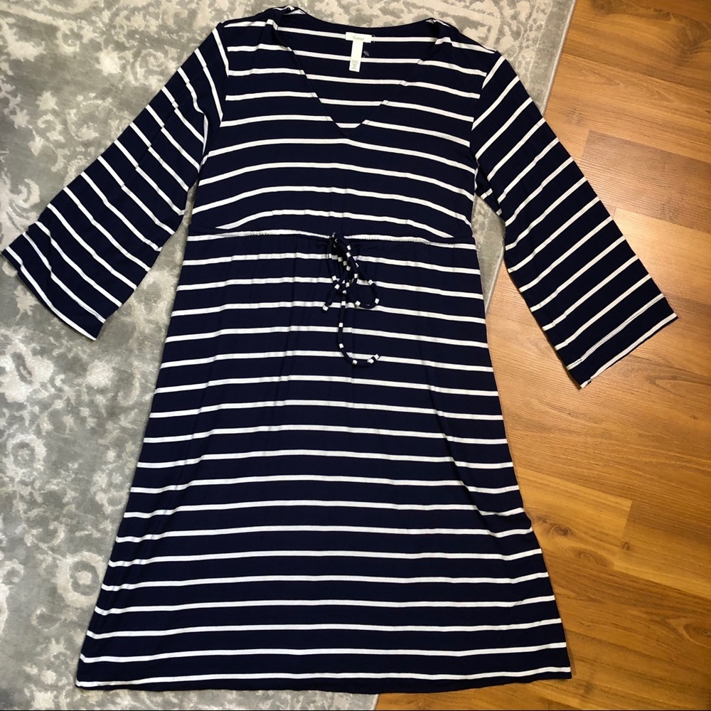 Soma Navy and White Striped Long Sleeve Dress